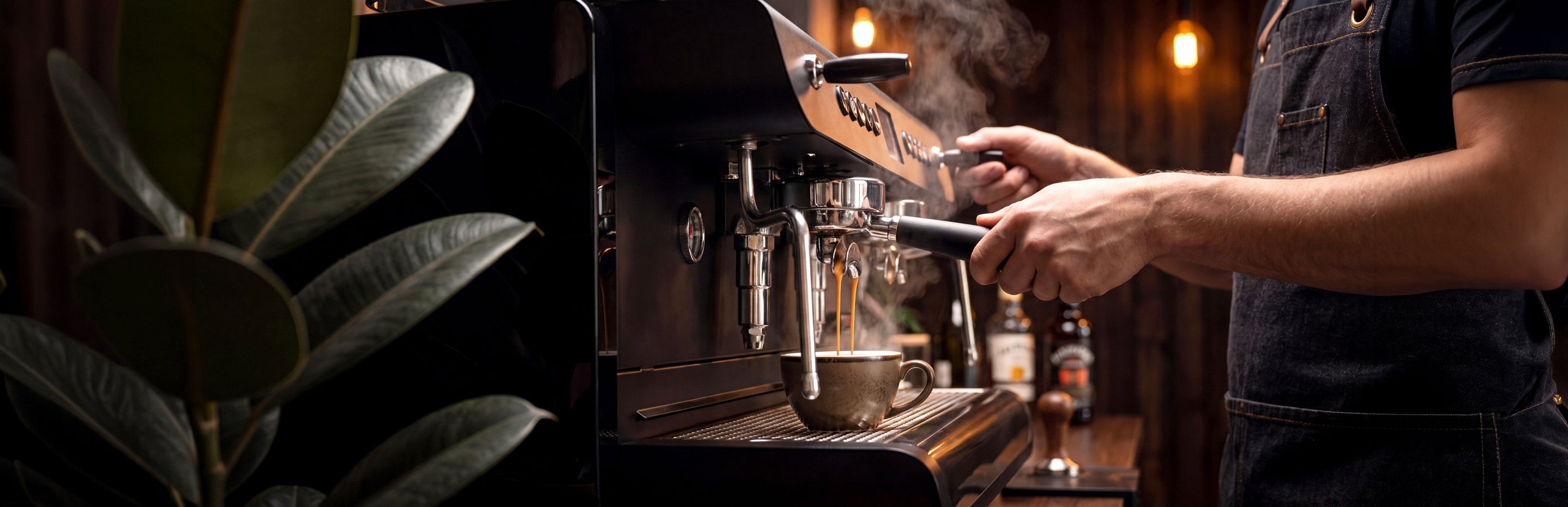 Barista bezieht einen Espresso an der Siebträgermaschine